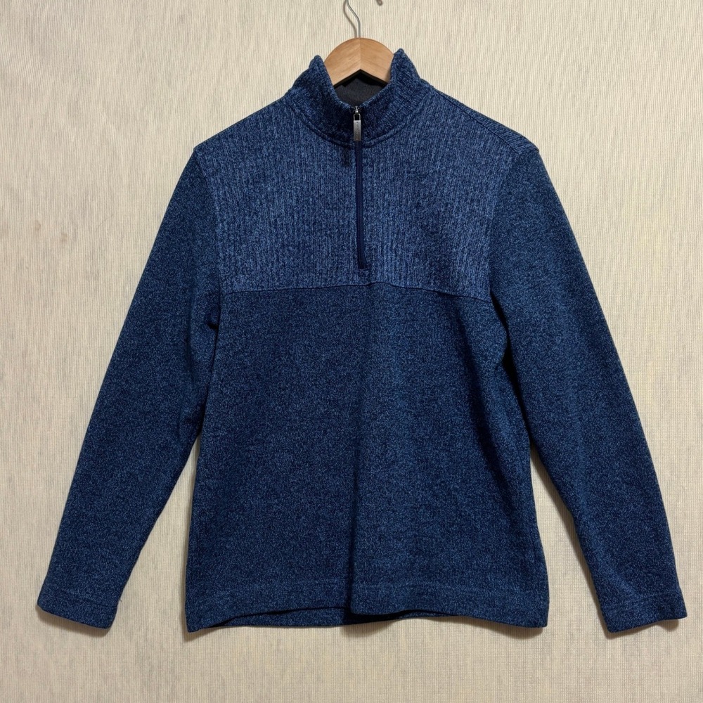 Van Heusen Flex Quarter Zip Sweater Blue Marl Textured Work Casual Layering M